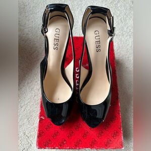 Guess Black Patent Peep Toe Heels